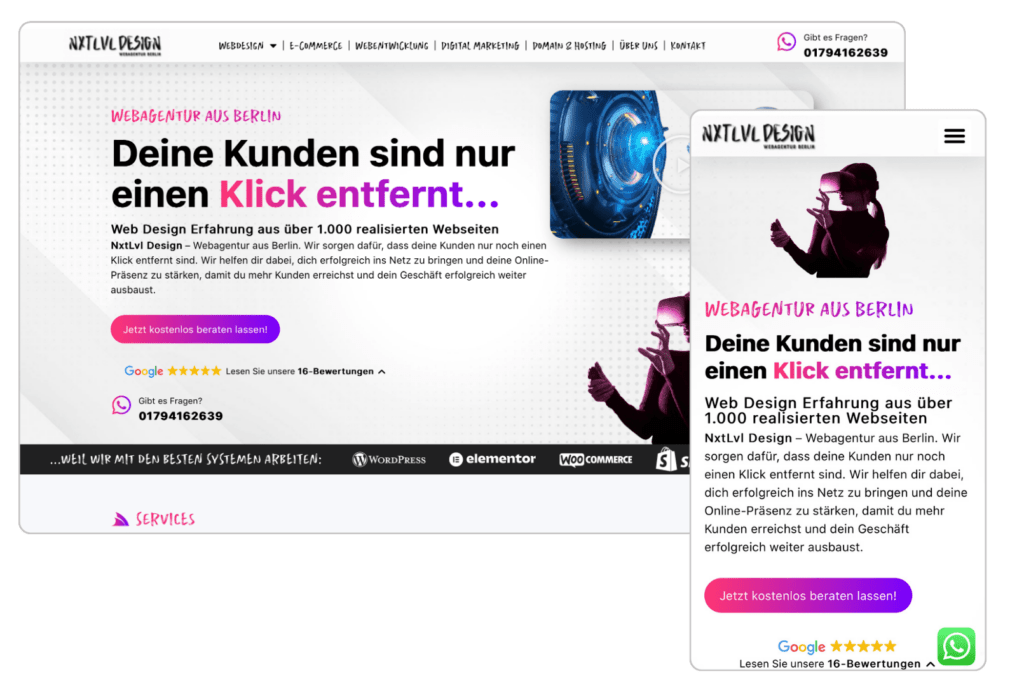 Premium WordPress Webseite erstellen lassen aus Berlin in Deutschland von preiswerte Webagentur NxtLvl Design